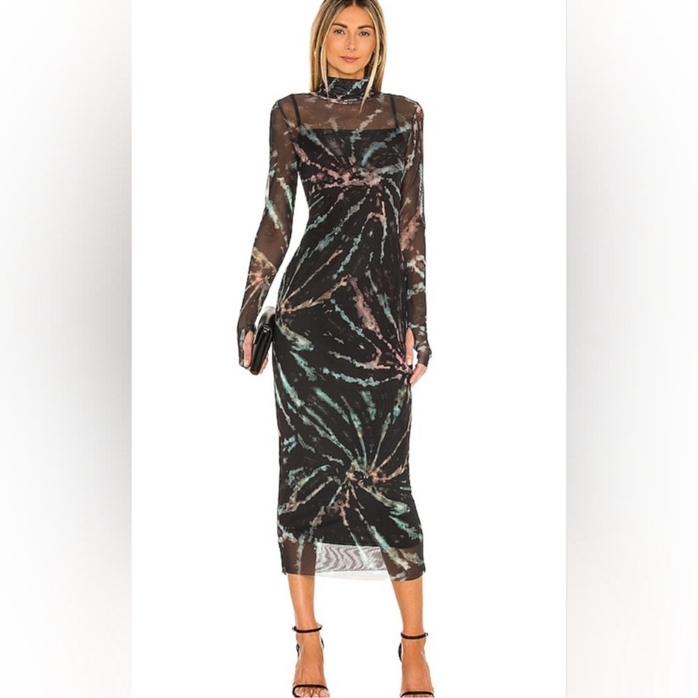 AFRM Shailene Tie-Dye Mesh Long-sleeve Dress